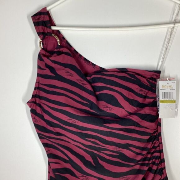 Michael Kors Maroon Animal Stripe Stretch Swimsuit - Picture 5 of 9